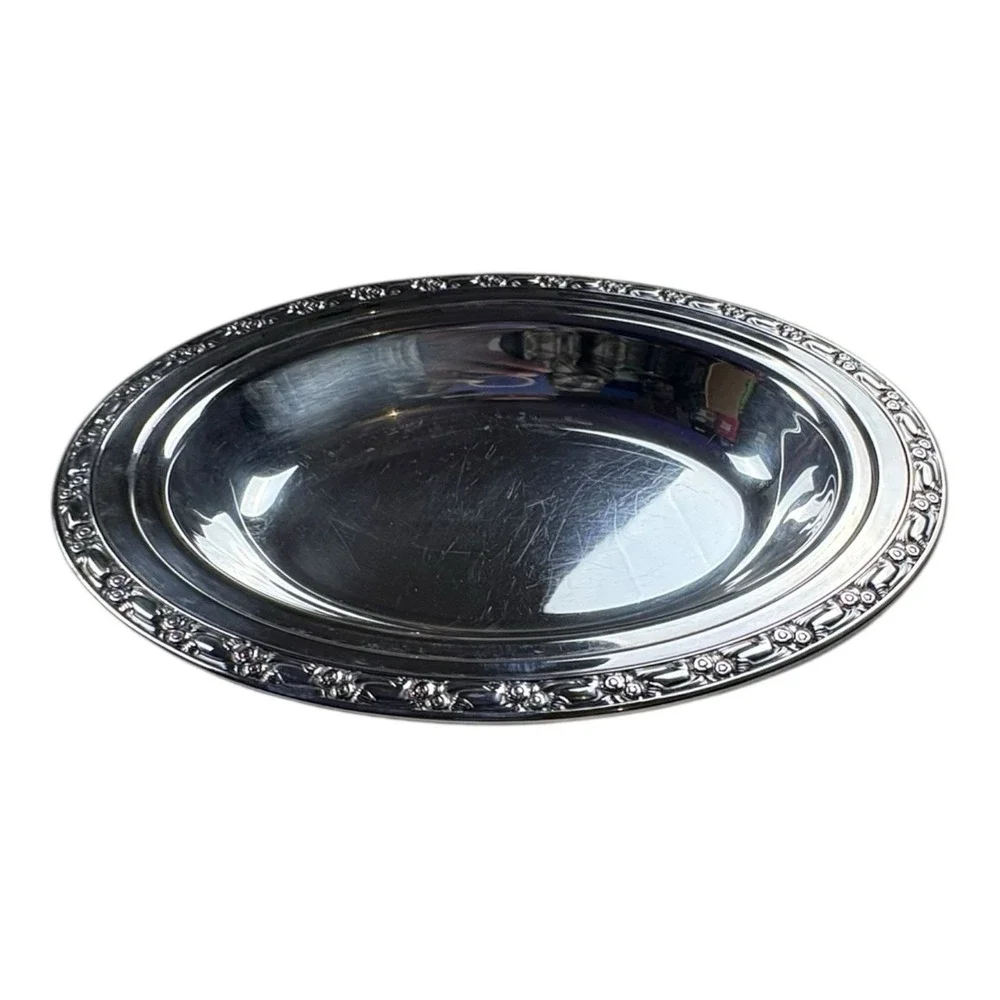 Oneida Silversmiths Oval Silverplate Serving Bowl Floral Rim Vintage‎